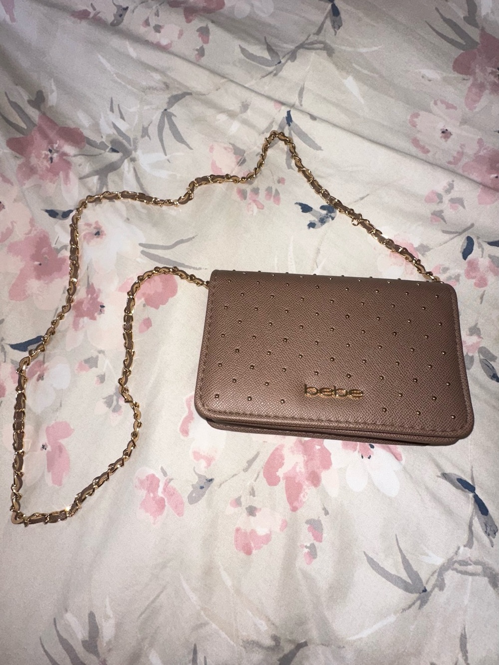 bebe Metallic Rose Gold Chain Strap Crossbody